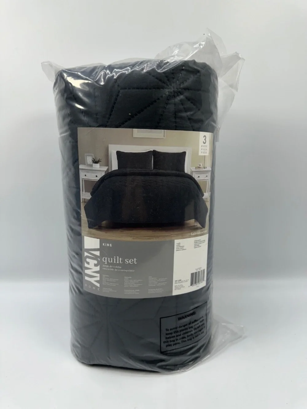 VCNY Home Kaleidoscope 3-Piece Grey Geometric Quilt Set  King735732261855